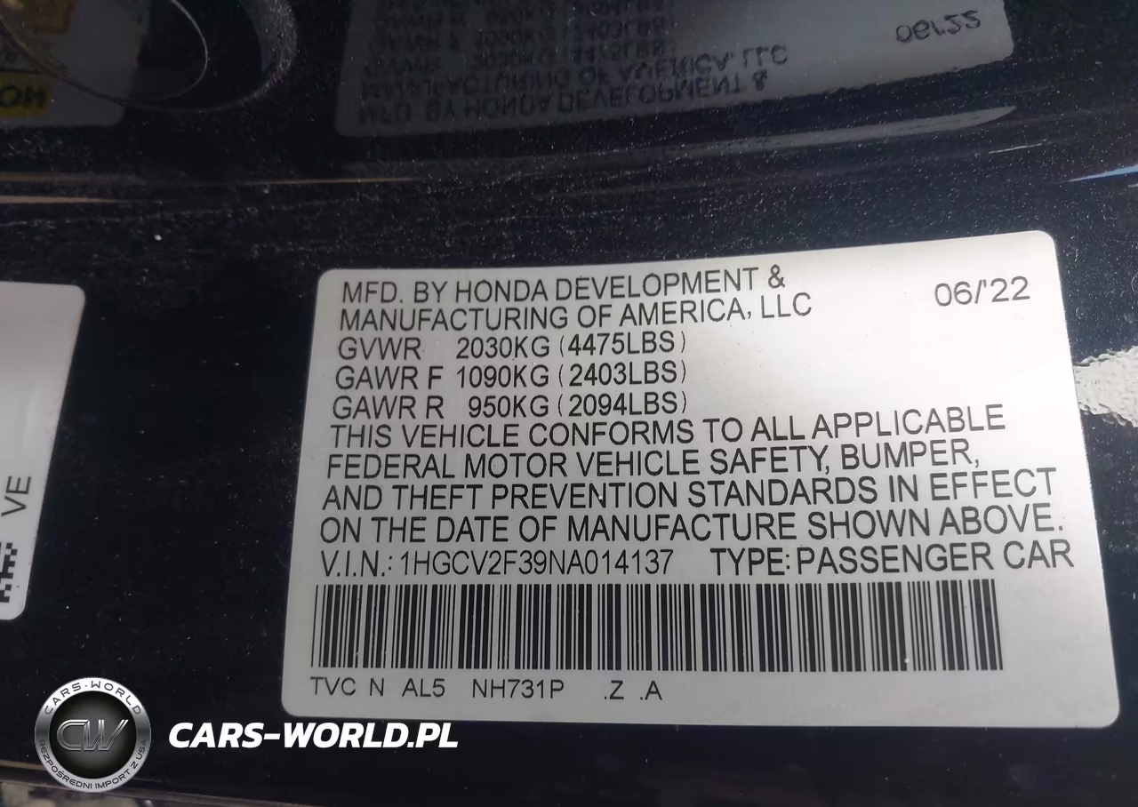2022 Honda Accord Sport 2.0T VIN:1HGCV2F39NA014137 - 9