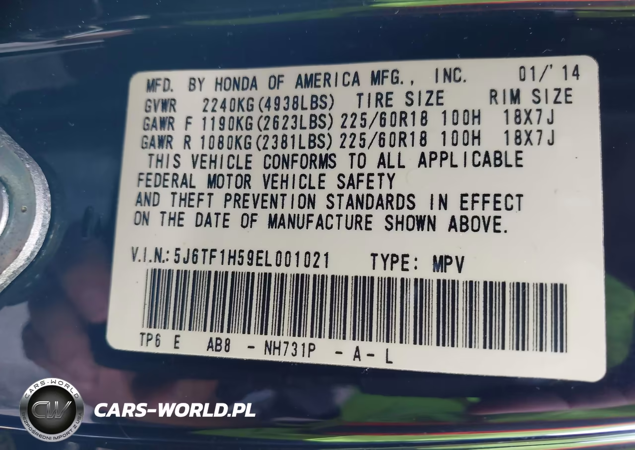 2014 Honda Crosstour Ex-L V6 VIN:5J6TF1H59EL001021 - 9