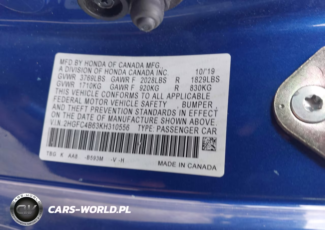 2019 Honda Civic Lx VIN:2HGFC4B63KH310556 - 9