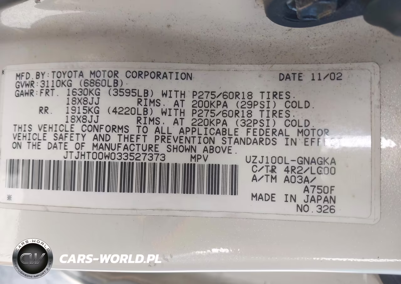 2003 Lexus Lx 470 VIN:JTJHT00W033527373 - 9