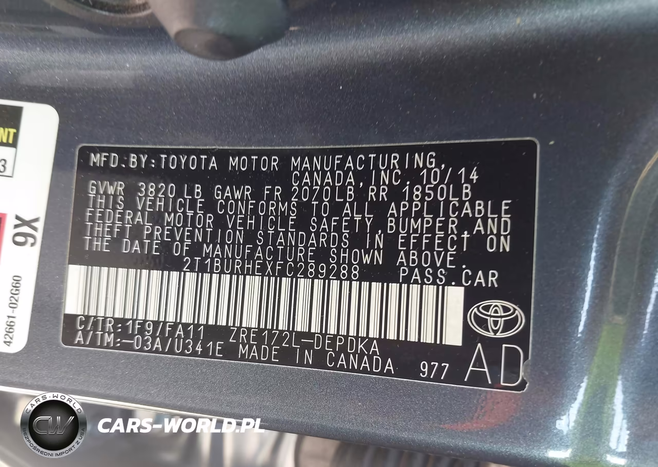2015 Toyota Corolla L VIN:2T1BURHEXFC289288 - 9