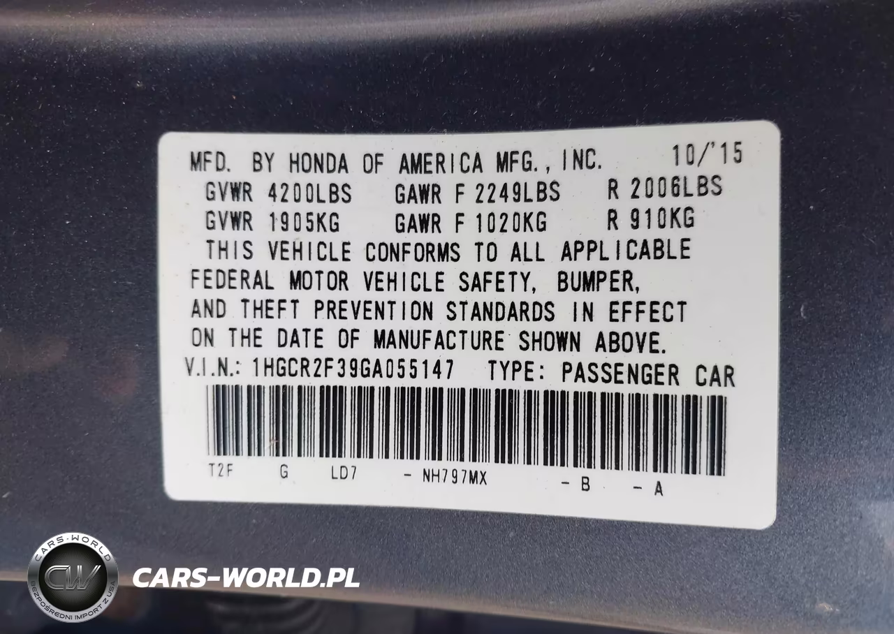 2016 Honda Accord Lx VIN:1HGCR2F39GA055147 - 9
