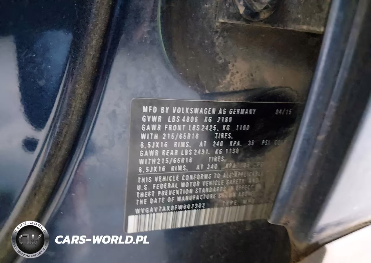 2015 Volkswagen Tiguan S VIN:WVGAV7AX0FW607382 - 9