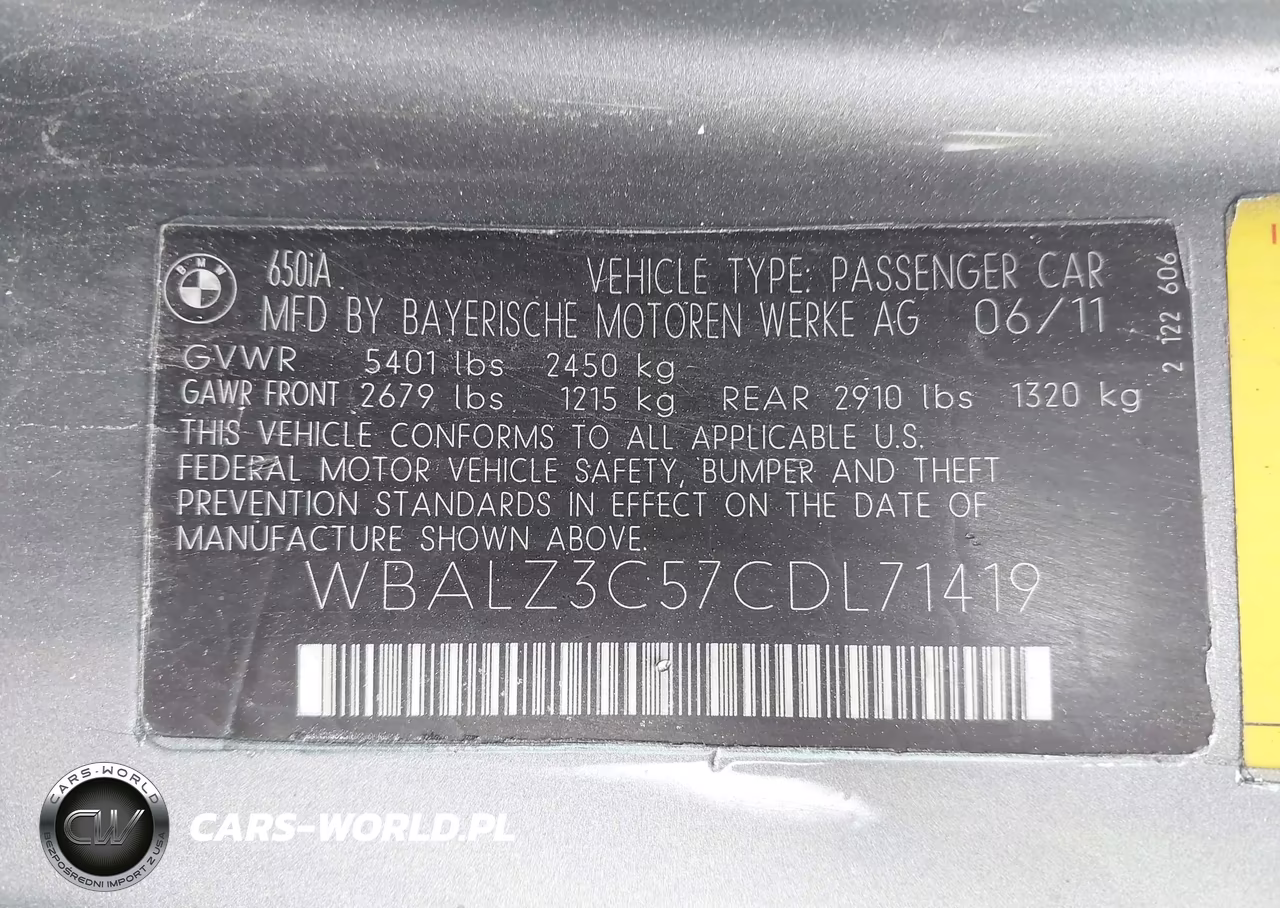 2012 BMW 650I VIN:WBALZ3C57CDL71419 - 9