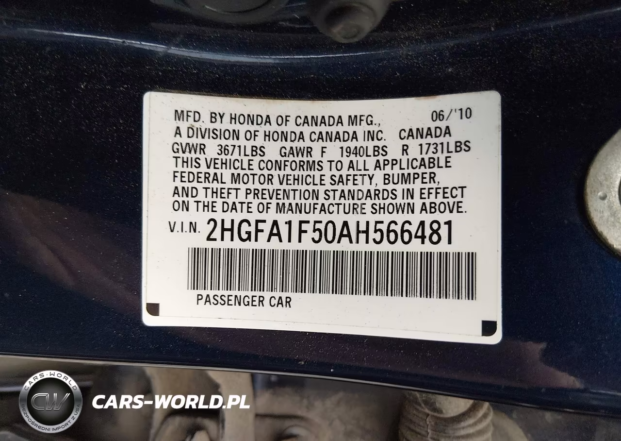 2010 Honda Civic Lx VIN:2HGFA1F50AH566481 - 9