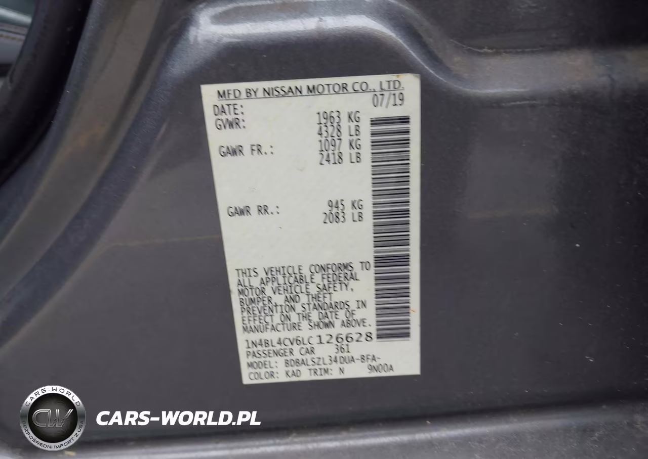 2020 Nissan Altima Sr Fwd VIN:1N4BL4CV6LC126628 - 9