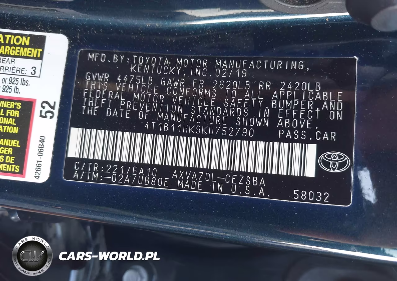 2019 Toyota Camry Se VIN:4T1B11HK9KU752790 - 9