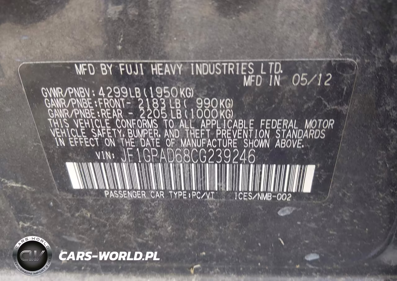 2012 Subaru Impreza 2.0I Premium VIN:JF1GPAD68CG239246 - 9