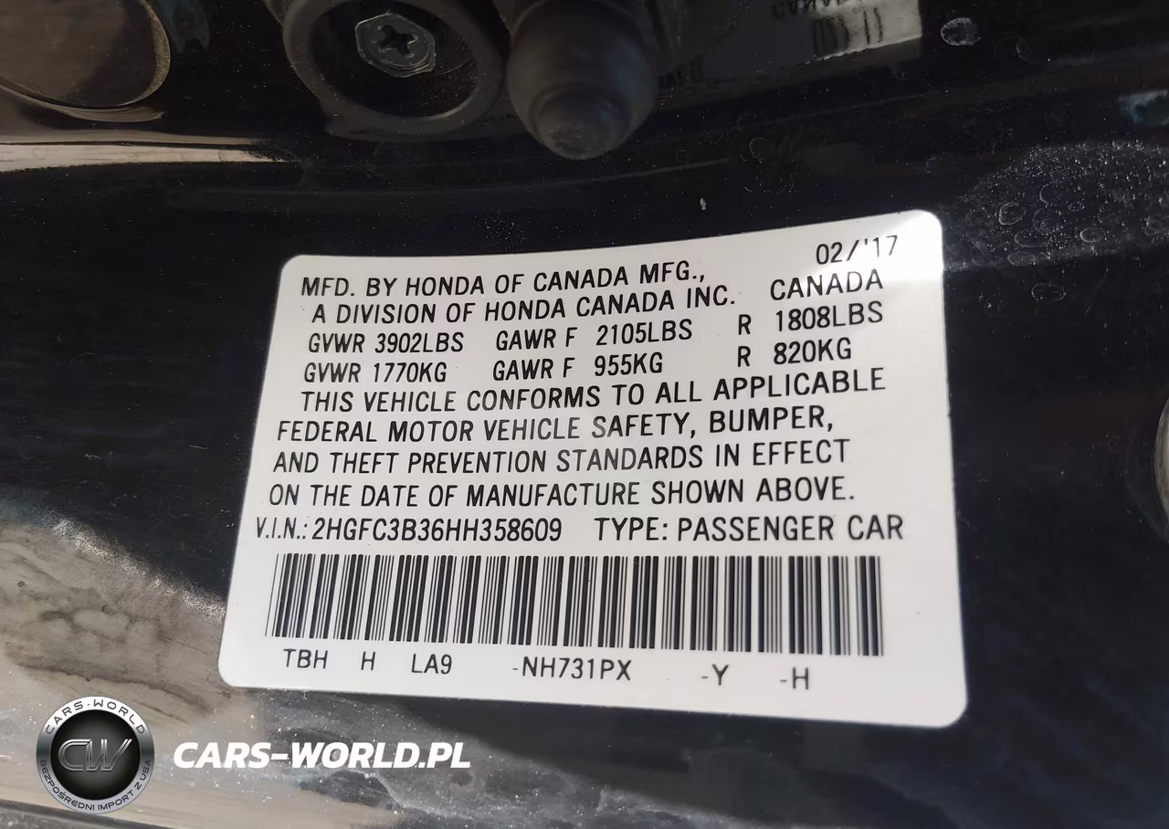 2017 Honda Civic Ex-T VIN:2HGFC3B36HH358609 - 9