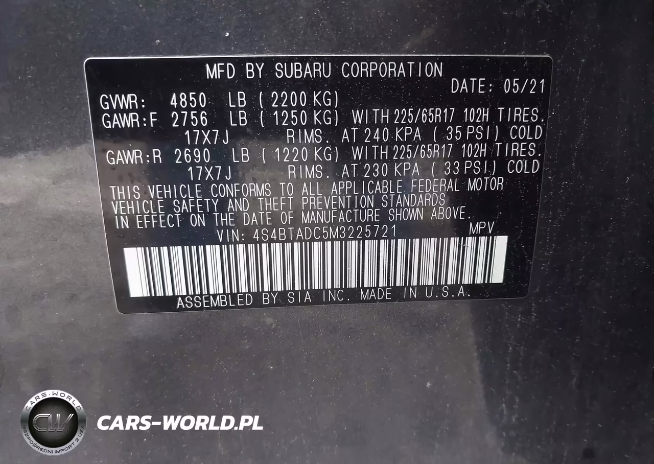 2021 Subaru Outback Premium VIN:4S4BTADC5M3225721 - 9