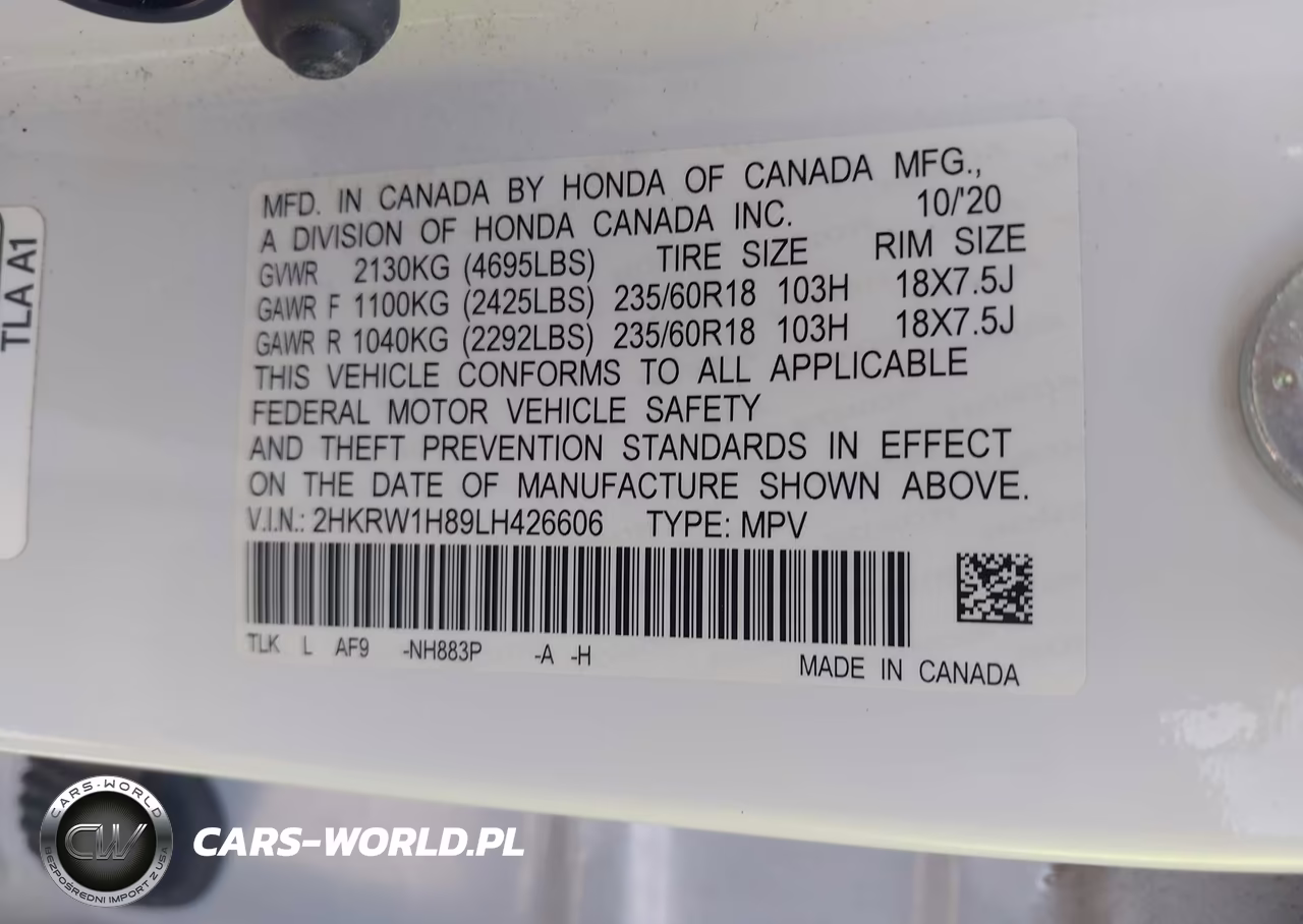 2020 Honda Cr-V 2Wd Ex-L VIN:2HKRW1H89LH426606 - 9