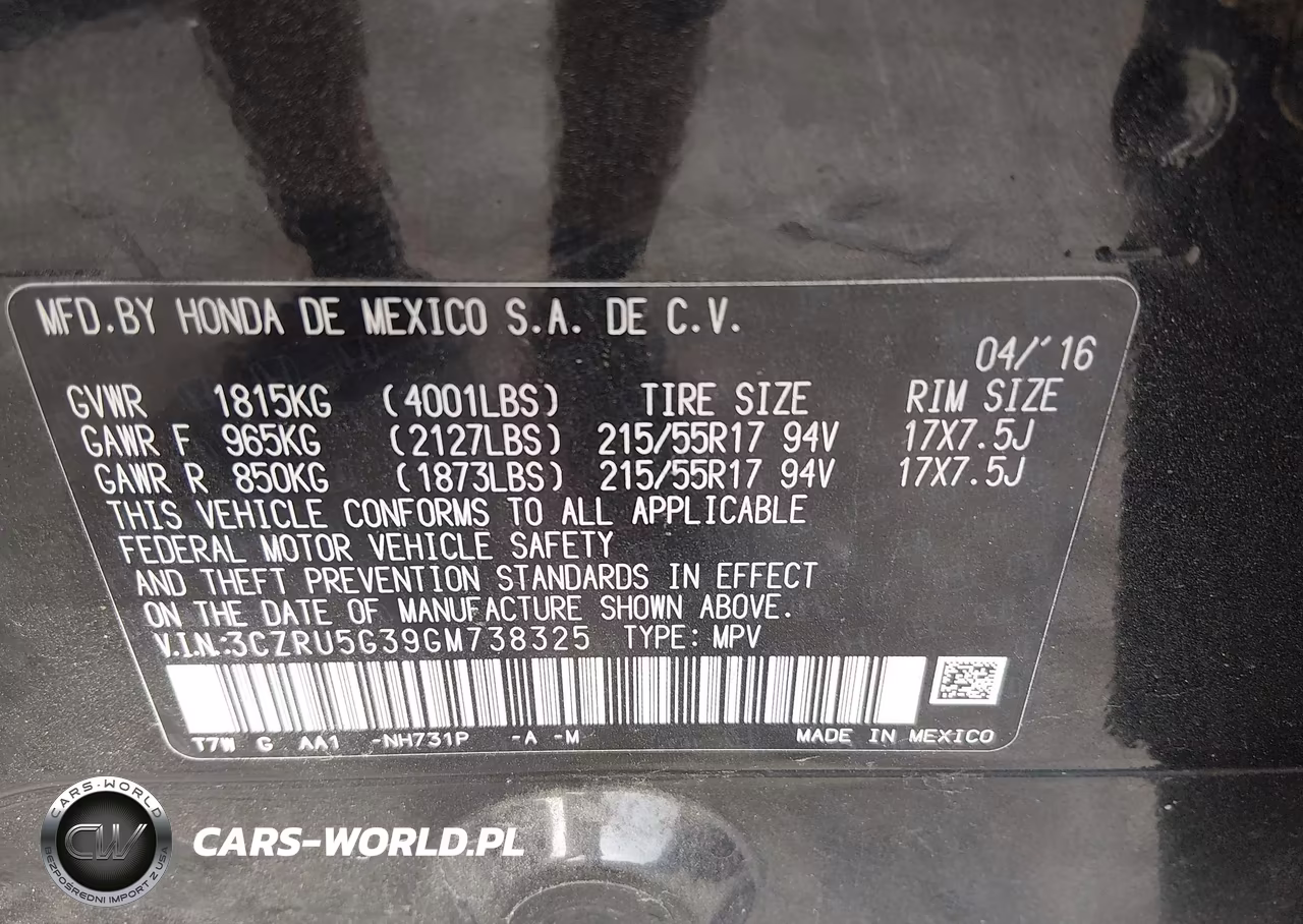2016 Honda Hr-V Lx VIN:3CZRU5G39GM738325 - 9