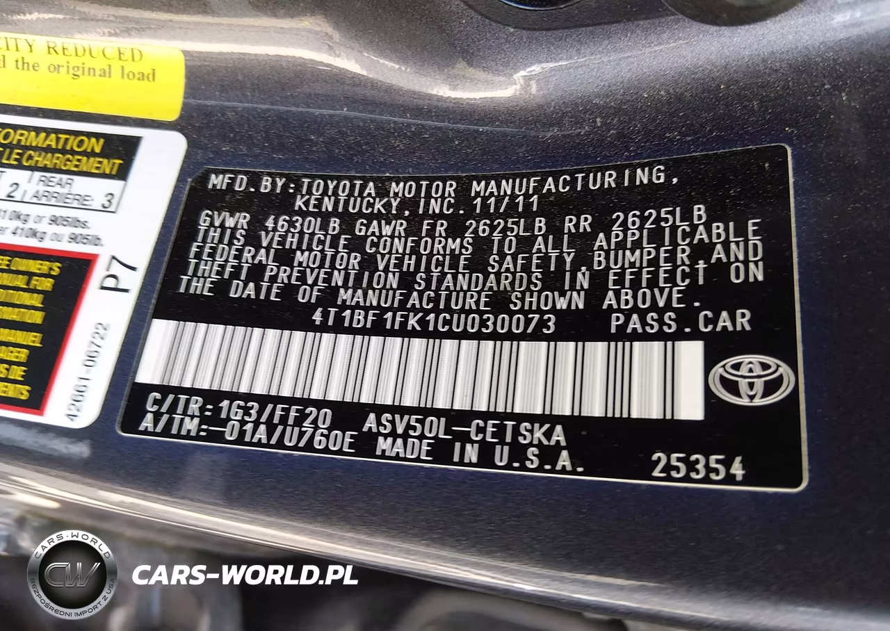 2012 Toyota Camry Se VIN:4T1BF1FK1CU030073 - 9