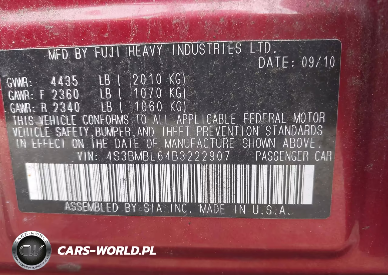 2011 Subaru Legacy 2.5I Limited VIN:4S3BMBL64B3222907 - 9
