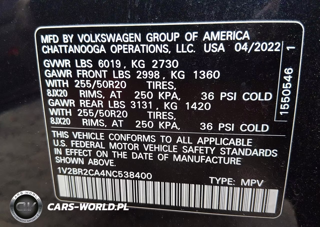 2022 Volkswagen Atlas 3.6L V6 Sel VIN:1V2BR2CA4NC538400 - 9