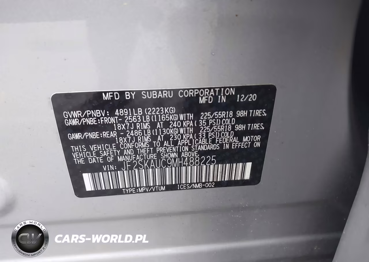 2021 Subaru Forester Limited VIN:JF2SKAUC9MH488225 - 9