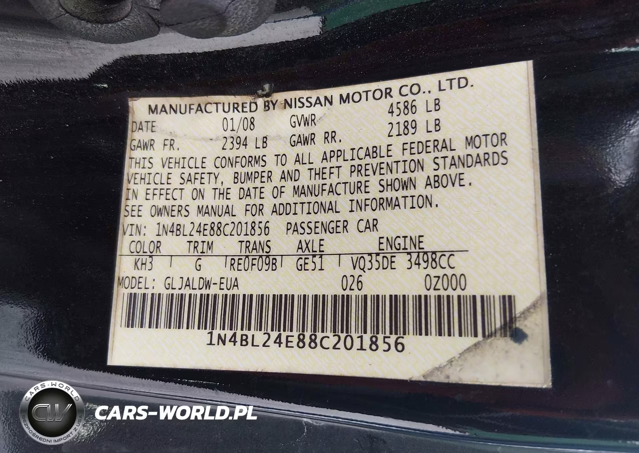 2008 Nissan Altima 3.5 Se VIN:1N4BL24E88C201856 - 9