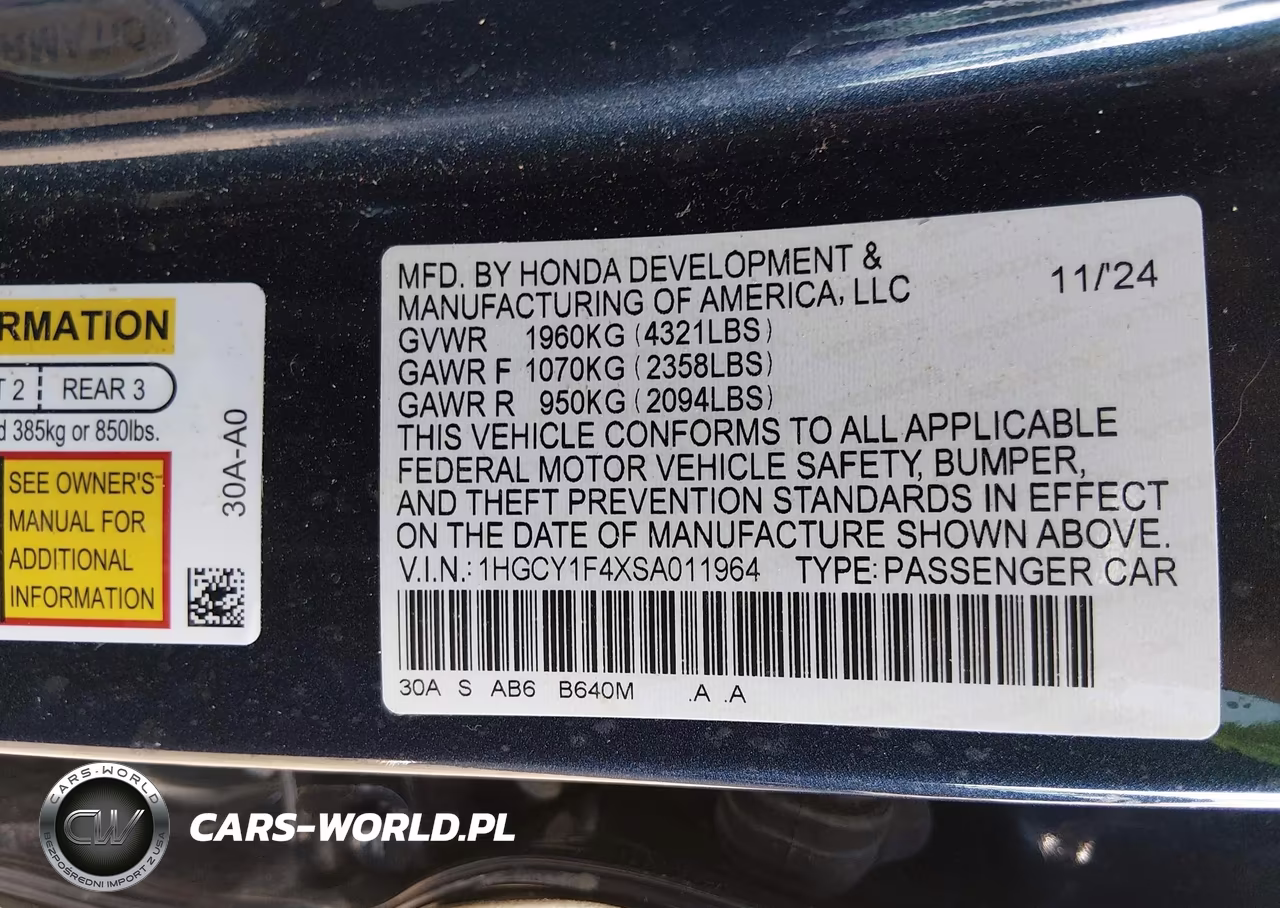 2025 Honda Accord Se VIN:1HGCY1F4XSA011964 - 9