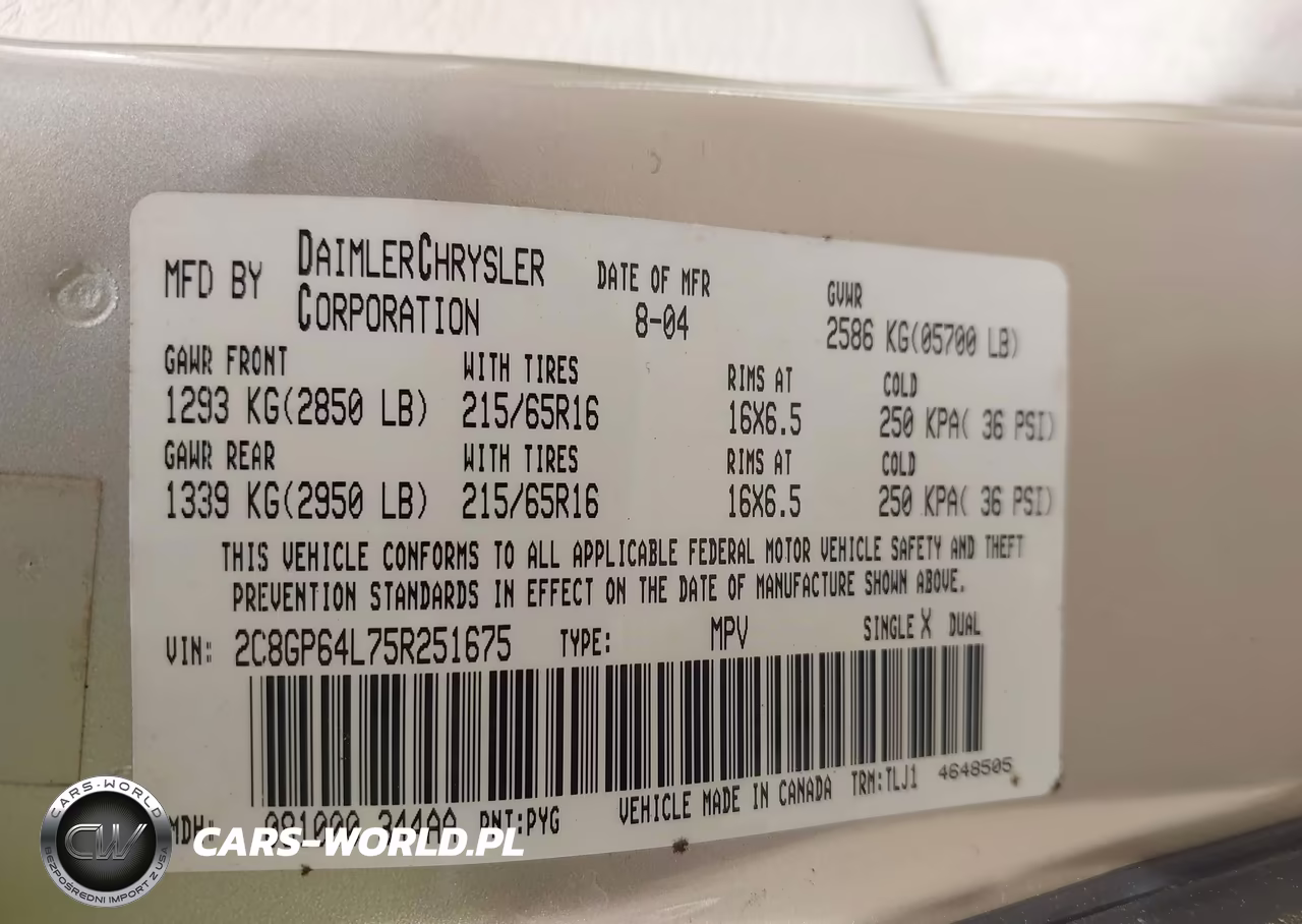 2005 Chrysler Town & Country Limited VIN:2C8GP64L75R251675 - 9