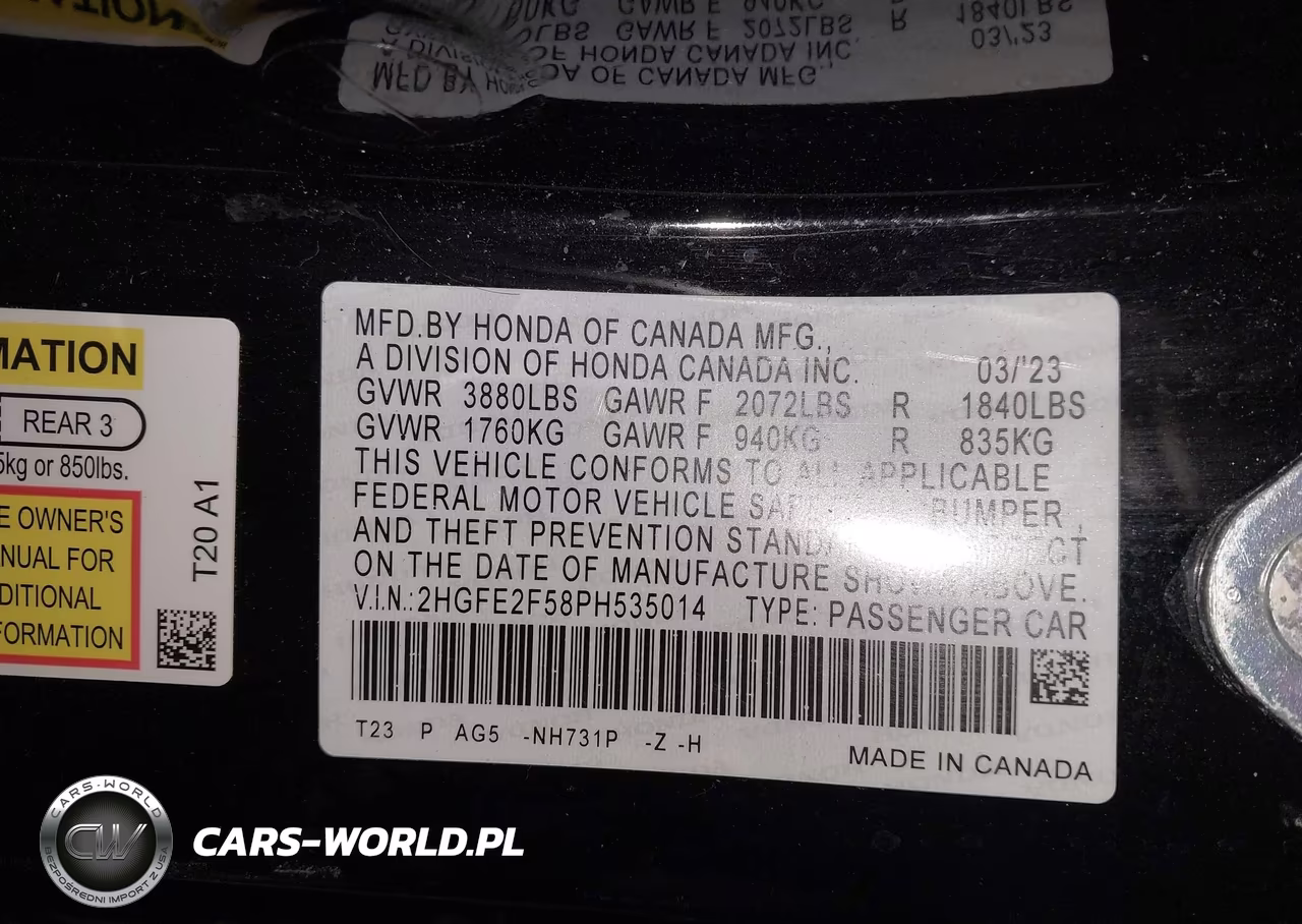 2023 Honda Civic Sport VIN:2HGFE2F58PH535014 - 9