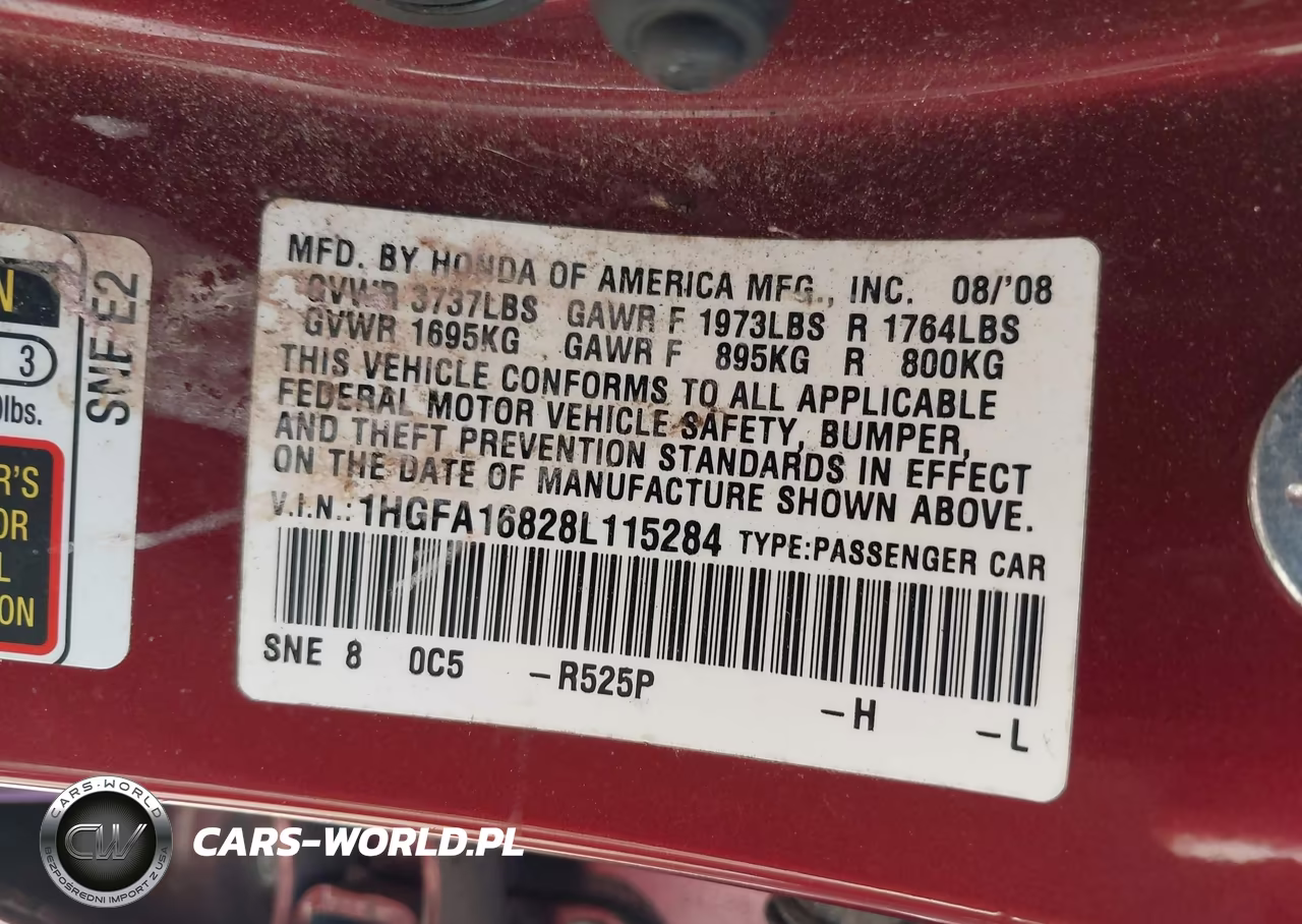 2008 Honda Civic Ex VIN:1HGFA16828L115284 - 9