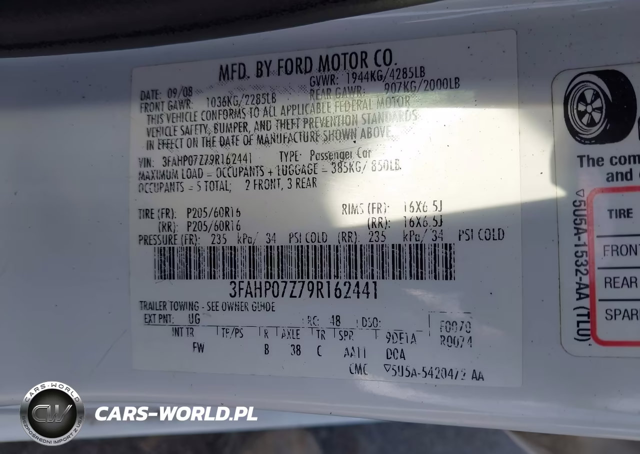 2009 Ford Fusion Se VIN:3FAHP07Z79R162441 - 9