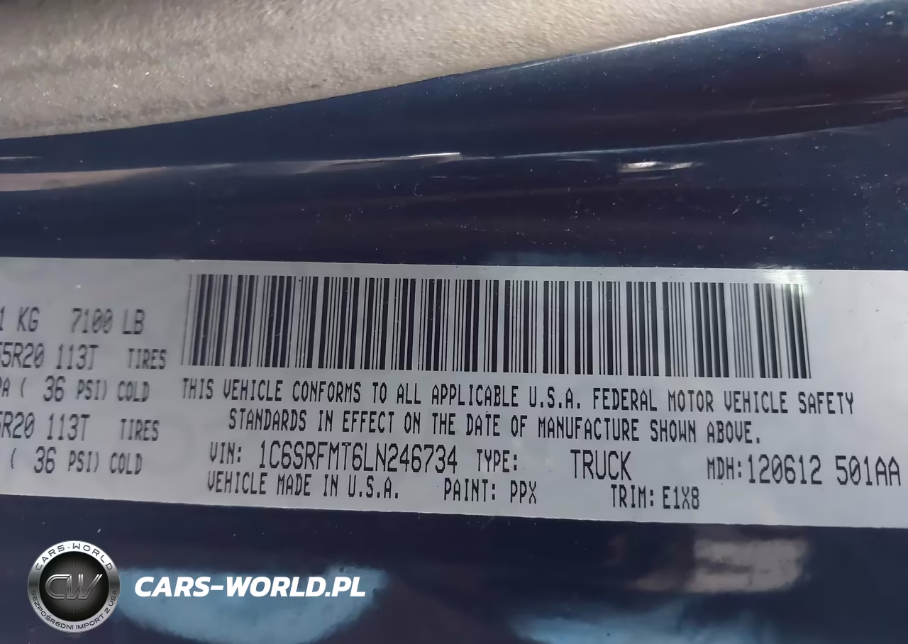 RAM 1500 BIG H VIN:1C6SRFMT6LN246734 - 9