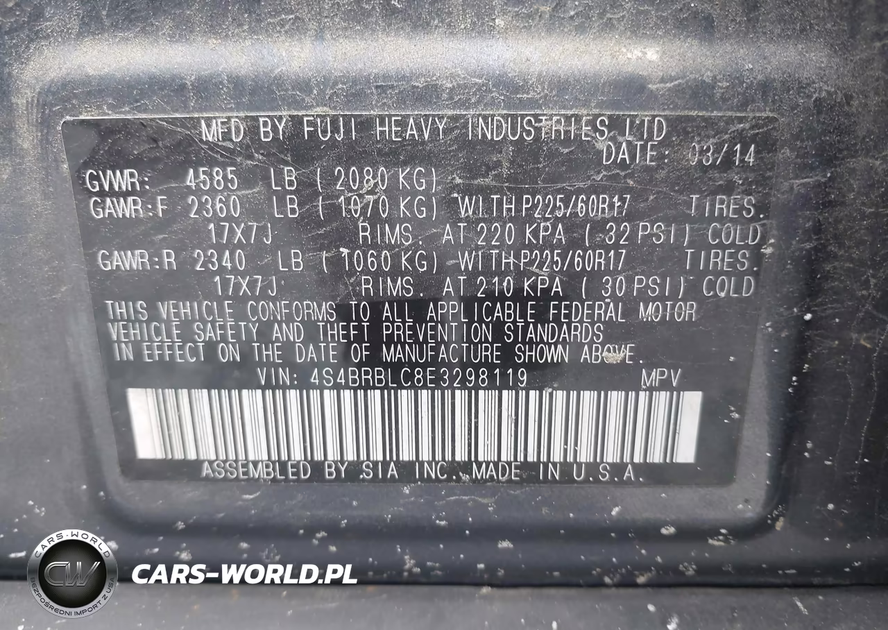 2014 Subaru Outback 2.5I Limited VIN:4S4BRBLC8E3298119 - 9