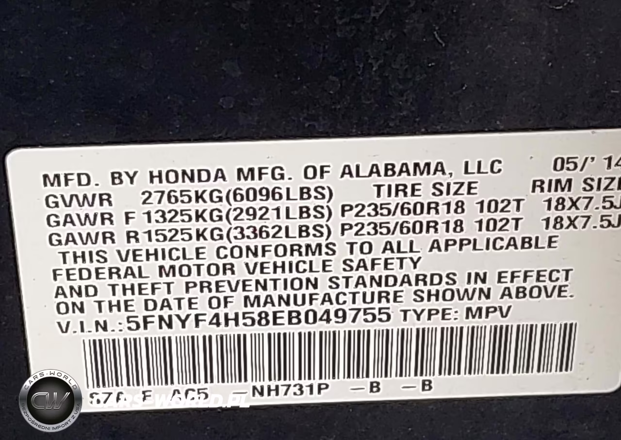2014 Honda Pilot Ex-L VIN:5FNYF4H58EB049755 - 9