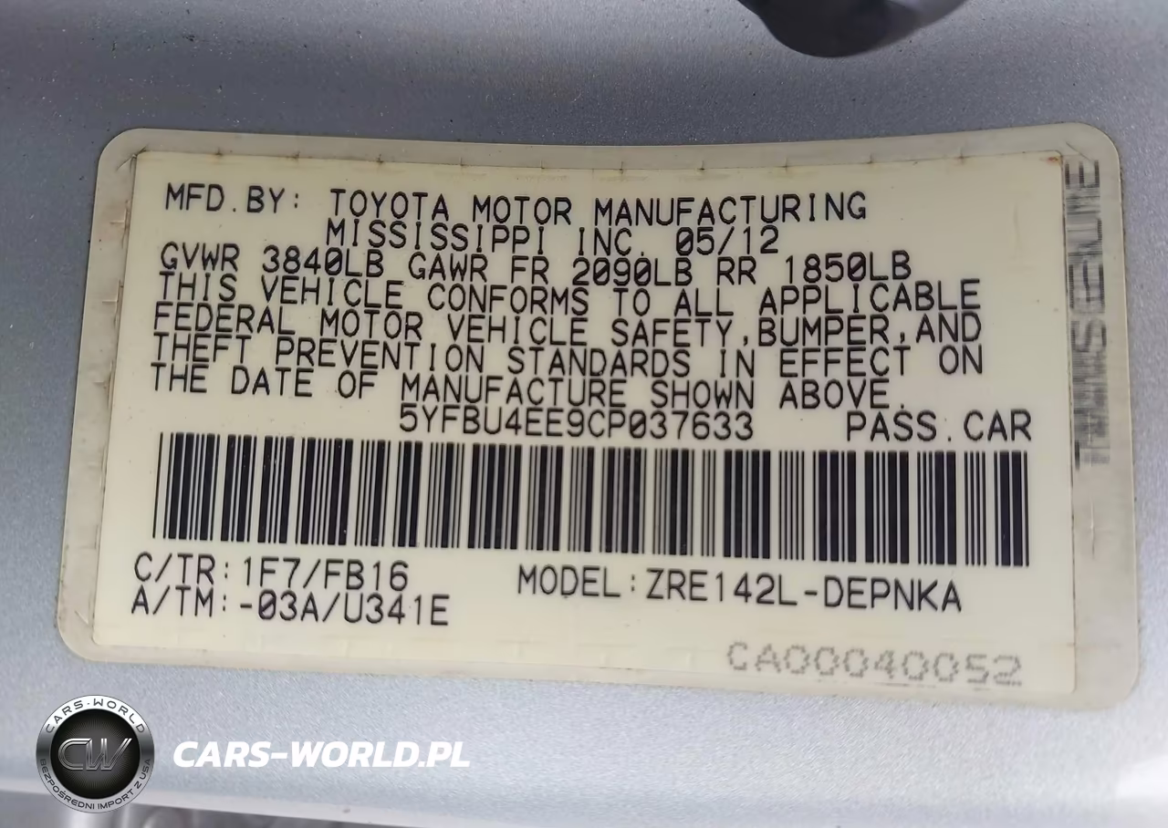 2012 Toyota Corolla Le VIN:5YFBU4EE9CP037633 - 9