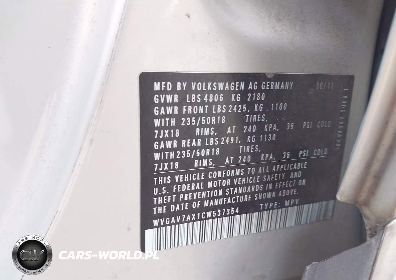 2012 Volkswagen Tiguan Se VIN:WVGAV7AX1CW537354 - 9