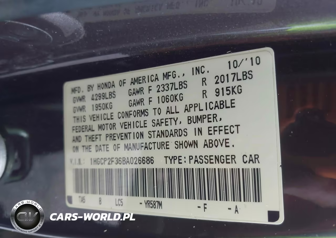 2011 Honda Accord 2.4 Lx VIN:1HGCP2F36BA026686 - 9