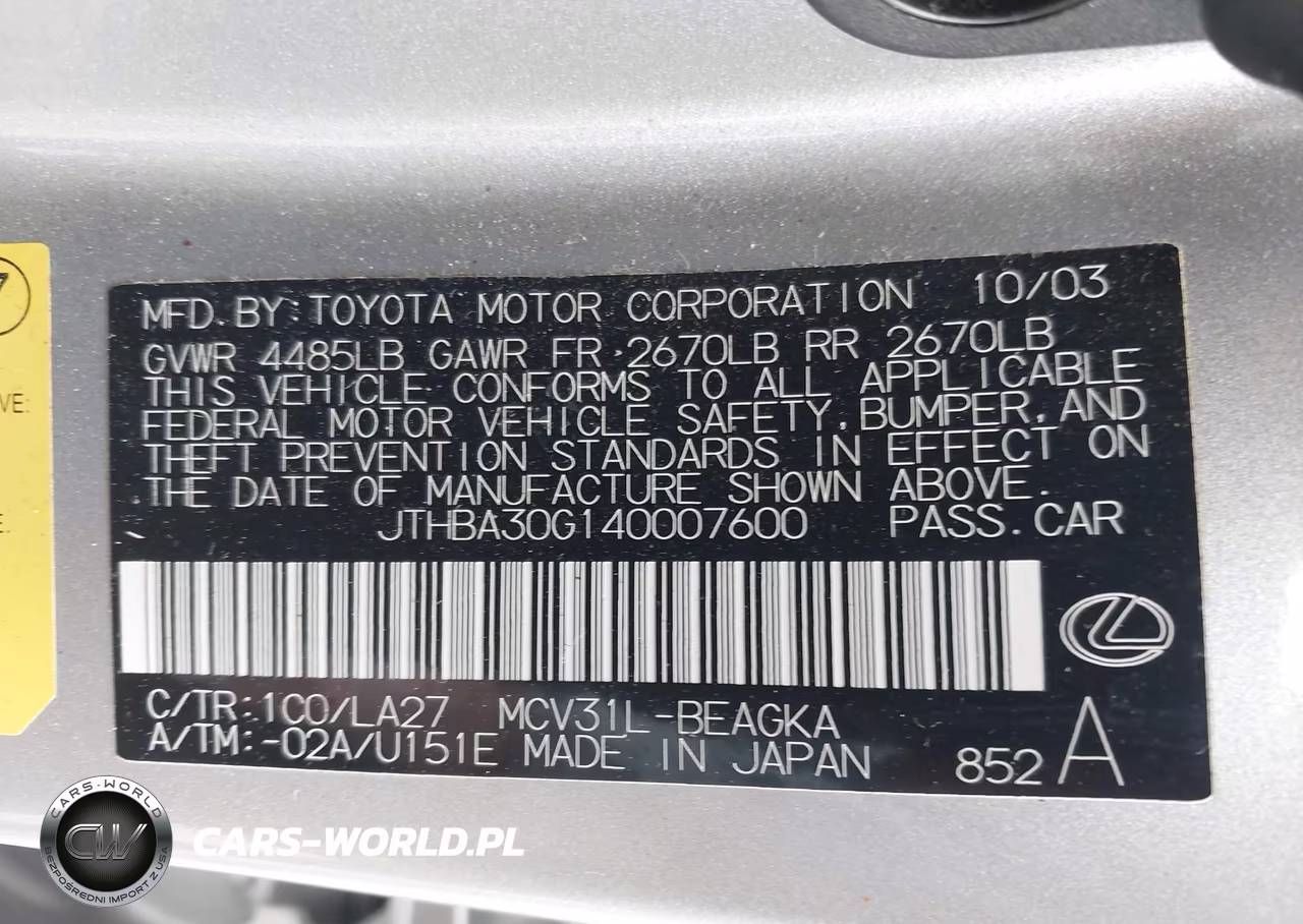 2004 Lexus Es 330 VIN:JTHBA30G140007600 - 9