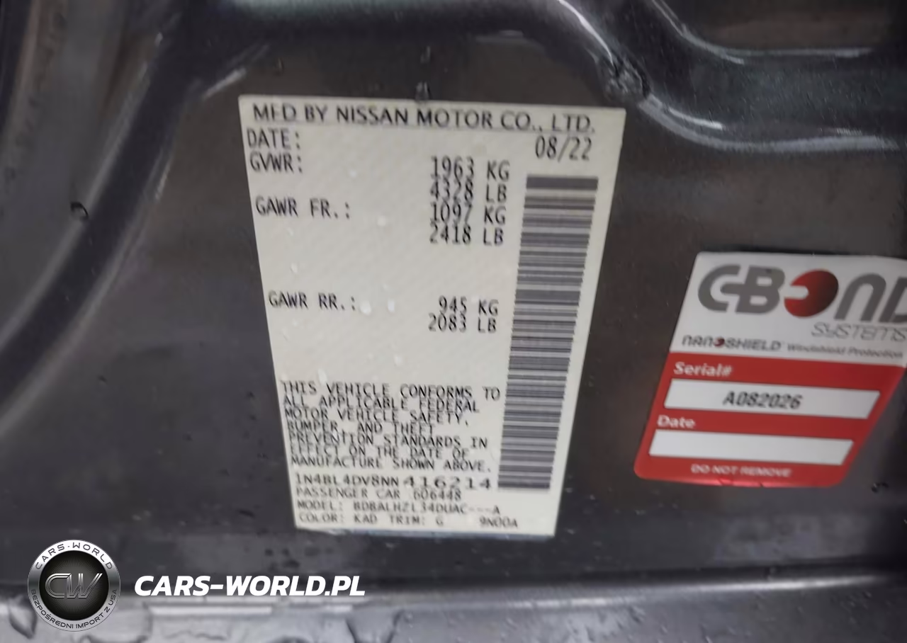 2022 Nissan Altima Sv Fwd VIN:1N4BL4DV8NN416214 - 9