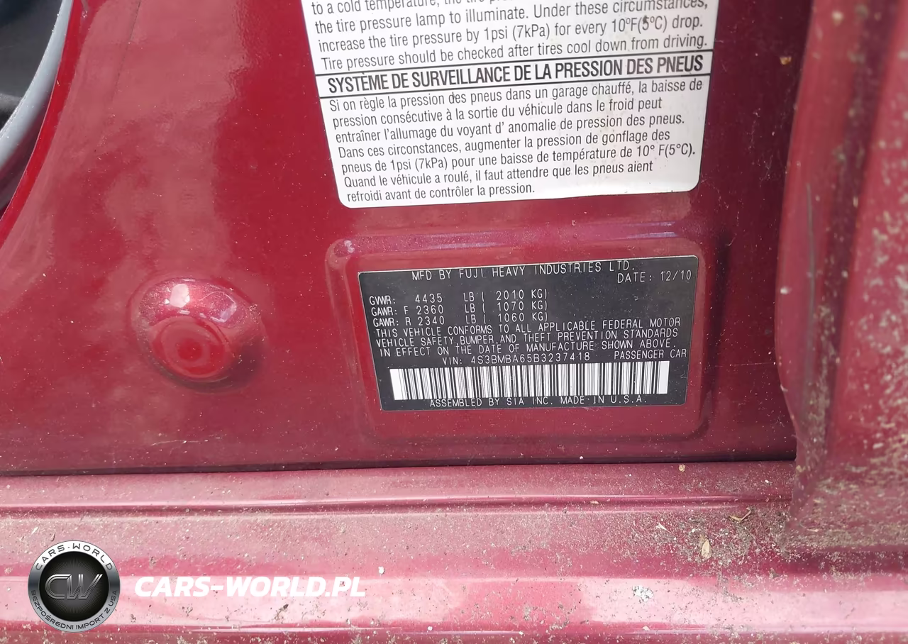 2011 Subaru Legacy 2.5I VIN:4S3BMBA65B3237418 - 9