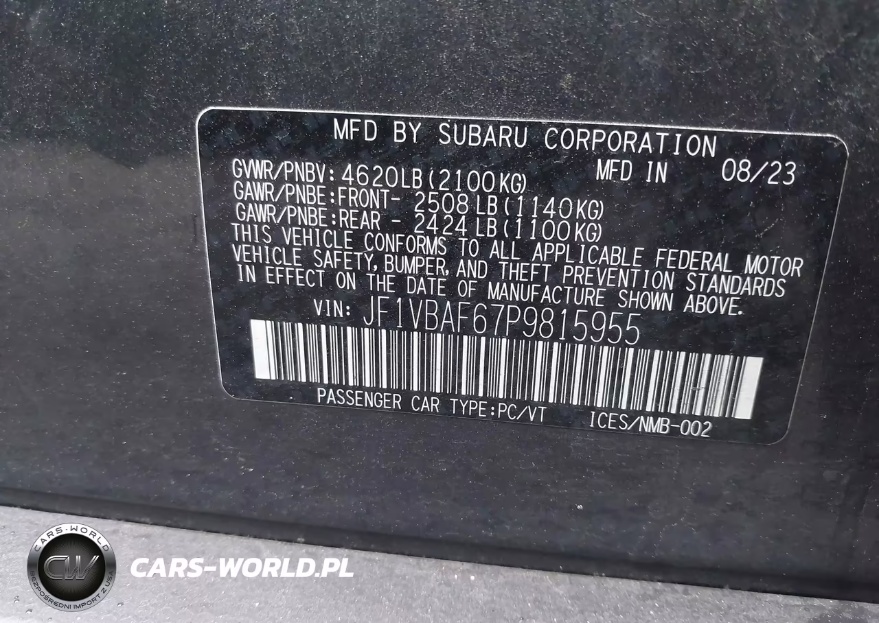 2023 Subaru Wrx Premium VIN:JF1VBAF67P9815955 - 9
