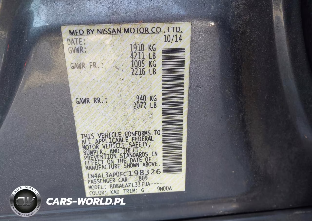 2015 Nissan Altima 2.5 VIN:1N4AL3AP0FC198326 - 9