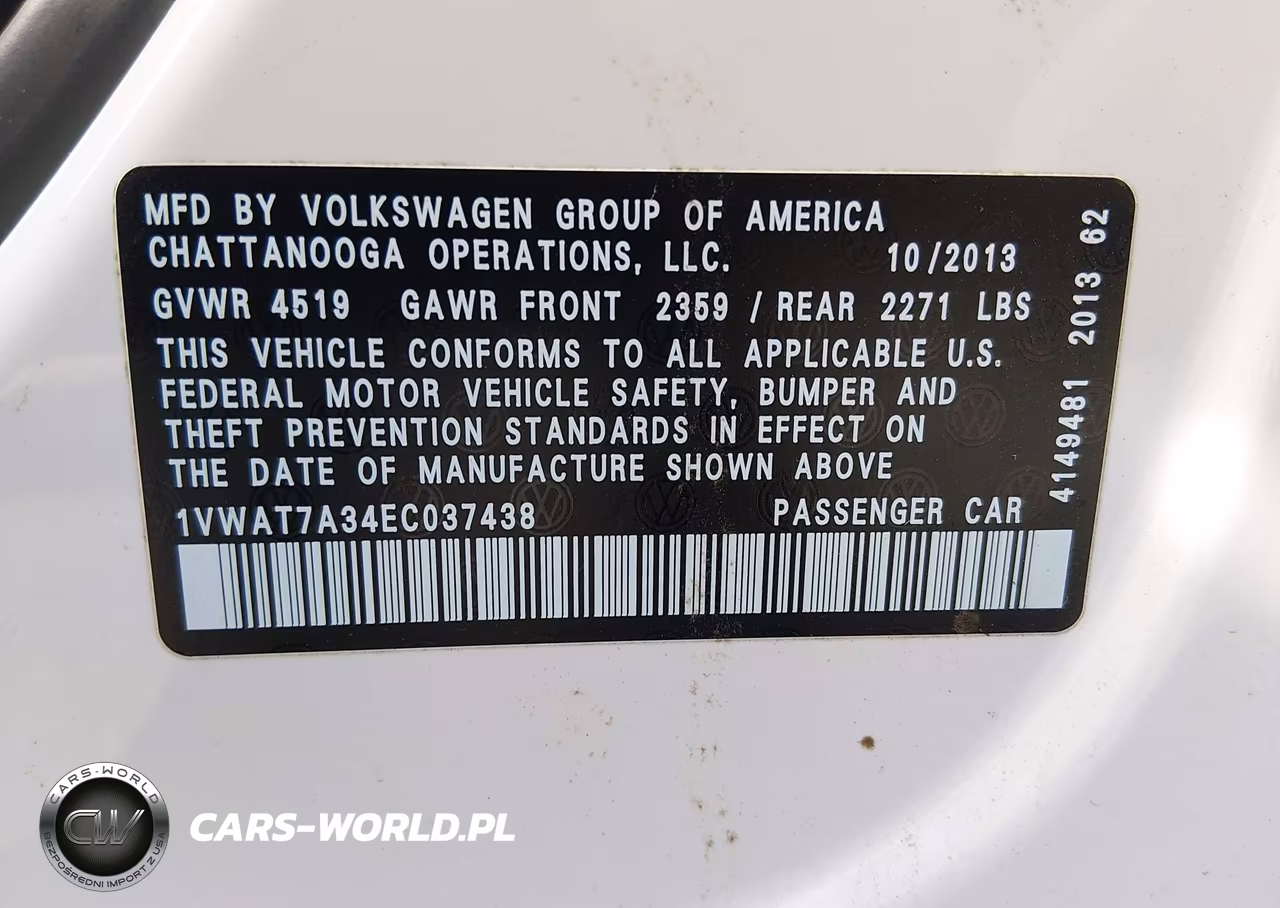 2014 Volkswagen Passat 1.8T Wolfsburg Edition VIN:1VWAT7A34EC037438 - 9