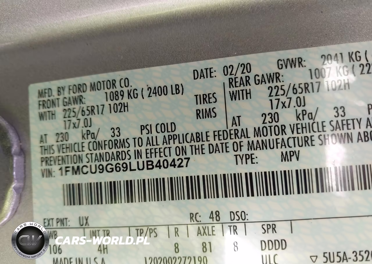 2020 Ford Escape Se VIN:1FMCU9G69LUB40427 - 9