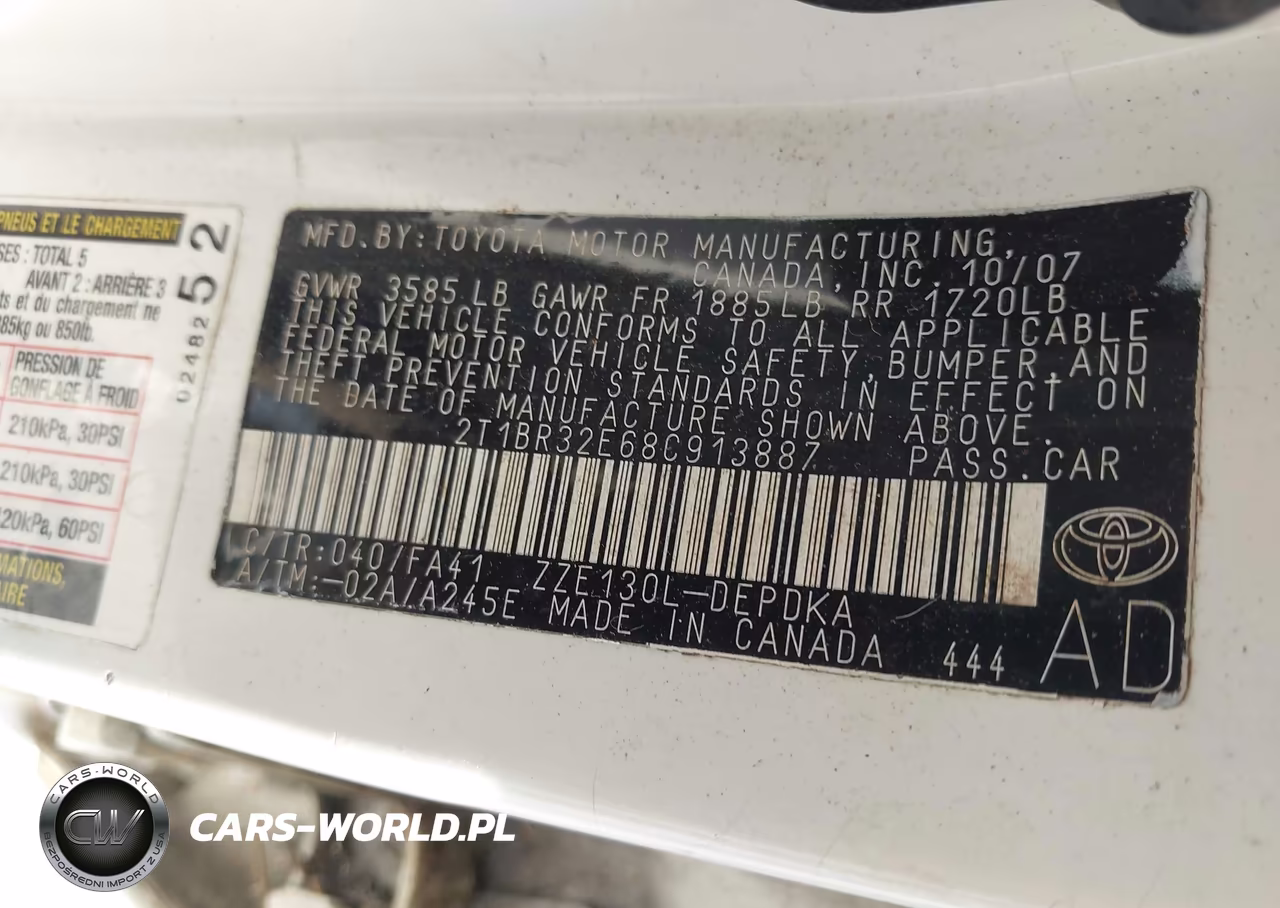 2008 Toyota Corolla Ce VIN:2T1BR32E68C913887 - 9