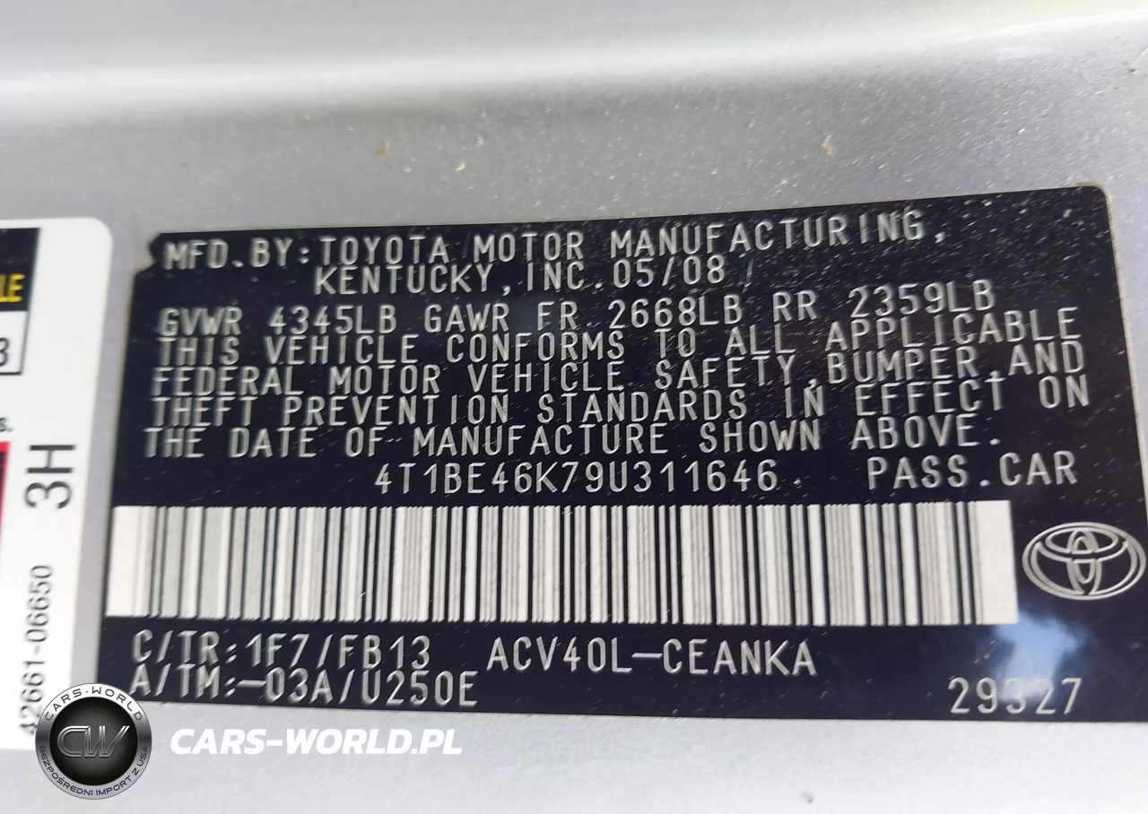 2009 Toyota Camry VIN:4T1BE46K79U311646 - 9