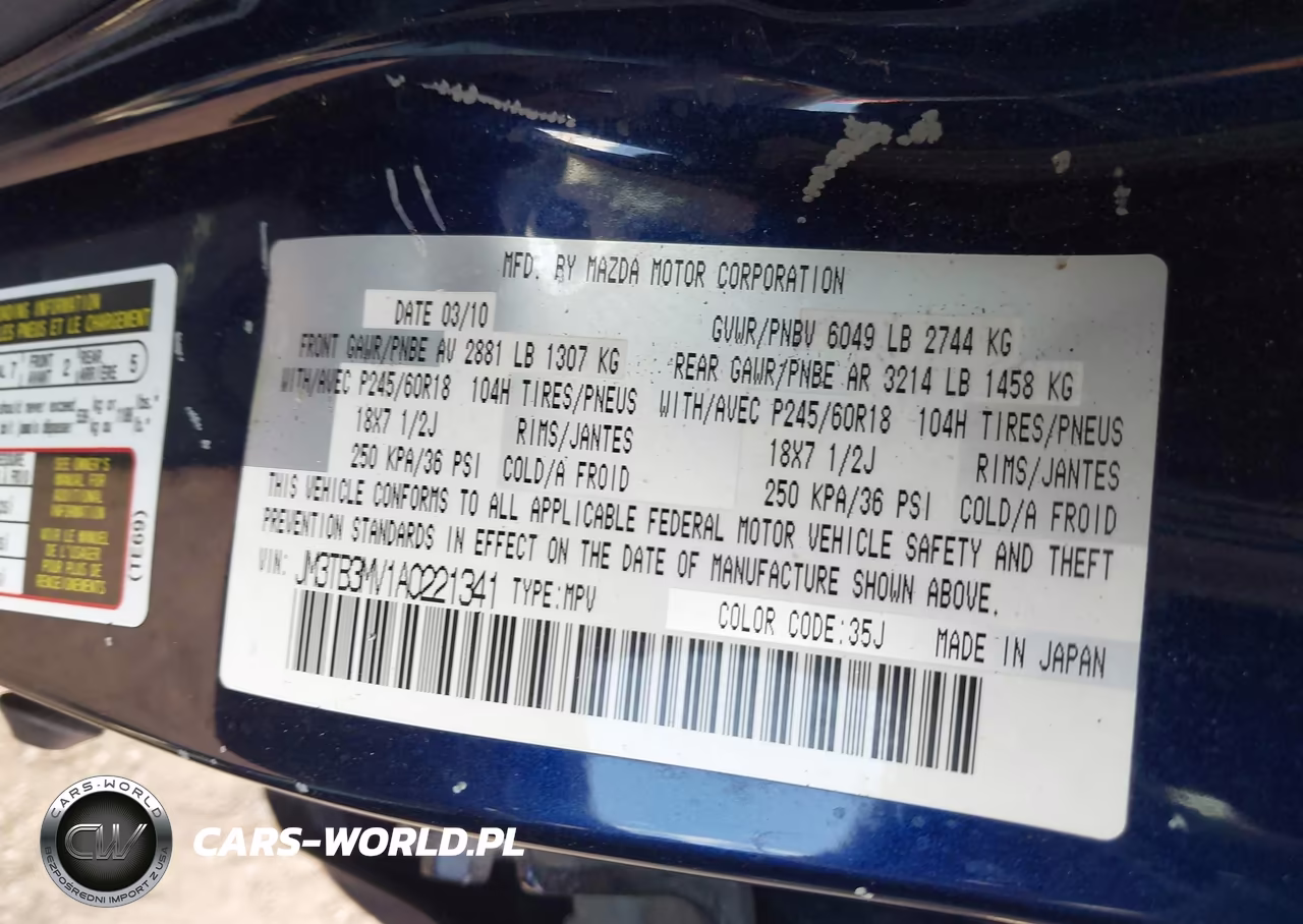 2010 Mazda Cx-9 Touring VIN:JM3TB3MV1A0221341 - 9