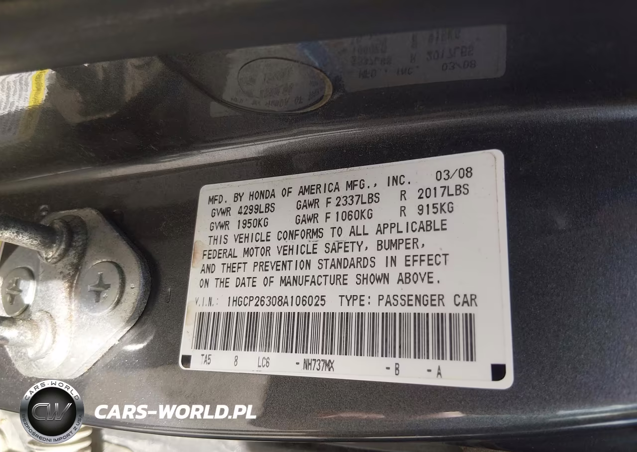 2008 Honda Accord 2.4 Lx VIN:1HGCP26308A106025 - 9