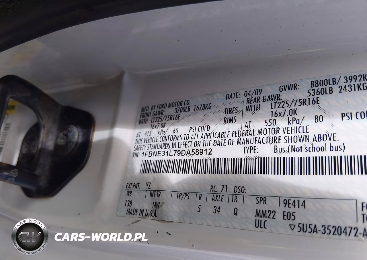 2009 Ford E-350 Super Duty Xl-Xlt VIN:1FBNE31L79DA58912 - 9