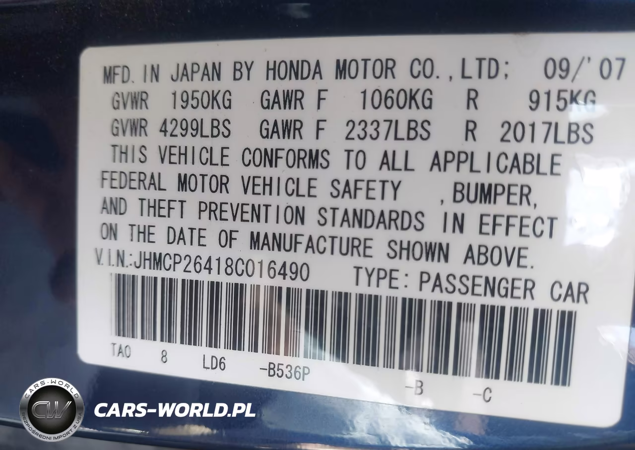 2008 Honda Accord 2.4 Lx-P VIN:JHMCP26418C016490 - 9