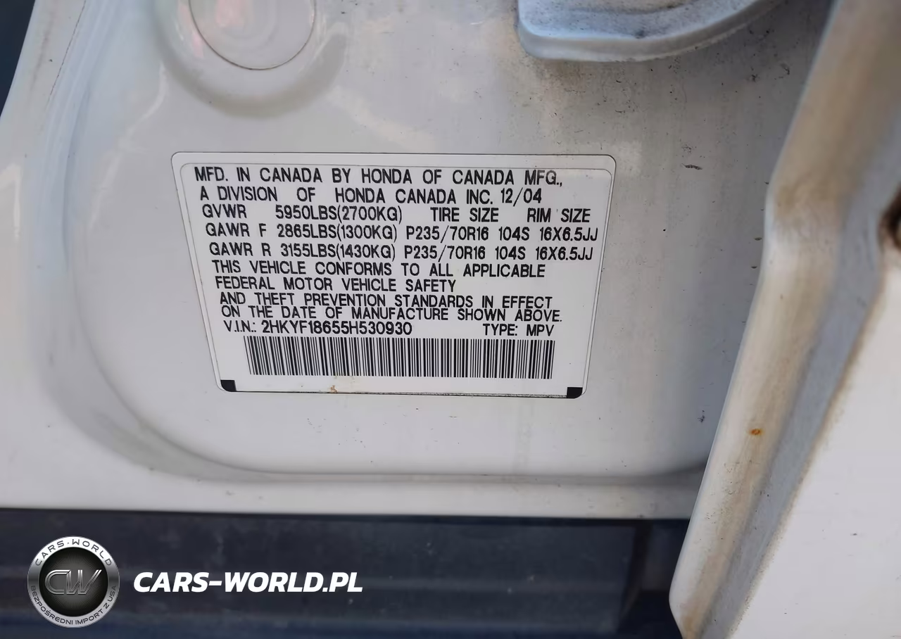 2005 Honda Pilot Ex-L VIN:2HKYF18655H530930 - 9