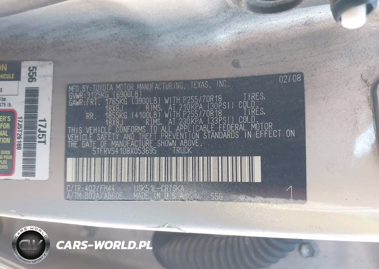 2008 Toyota Tundra Sr5 5.7L V8 VIN:5TFRV54108X053695 - 9