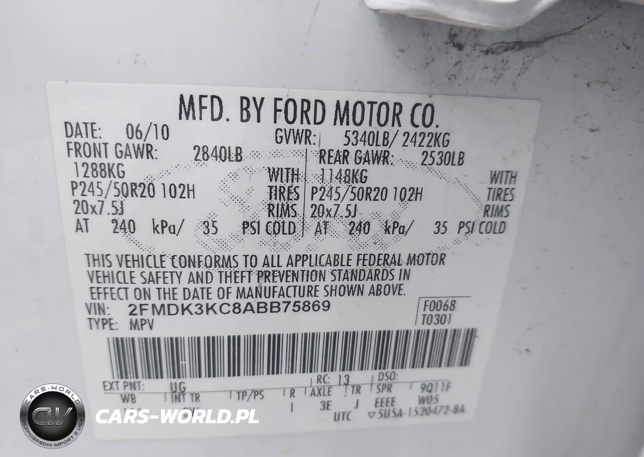 2010 Ford Edge Limited VIN:2FMDK3KC8ABB75869 - 9
