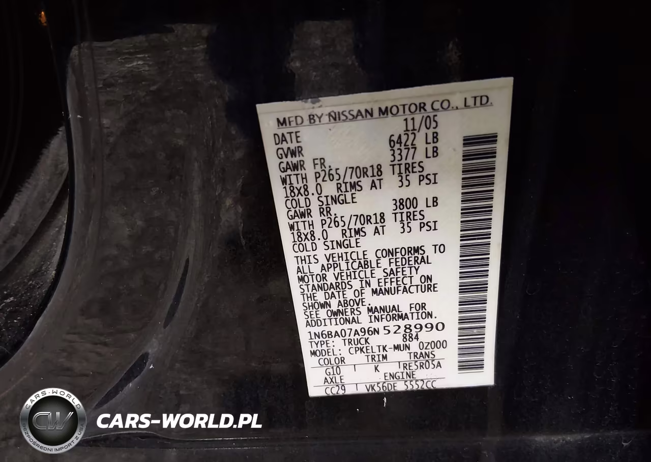 2006 Nissan Titan Se VIN:1N6BA07A96N528990 - 9