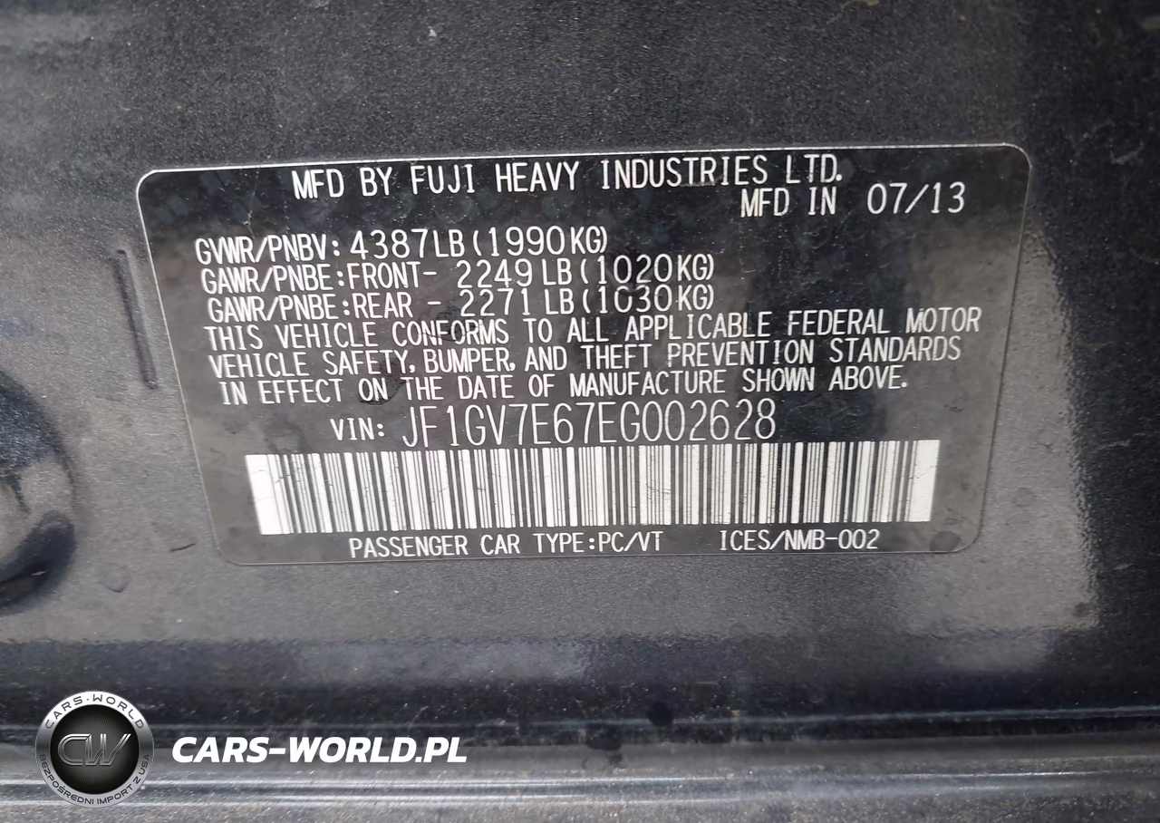 2014 Subaru Impreza Wrx VIN:JF1GV7E67EG002628 - 9